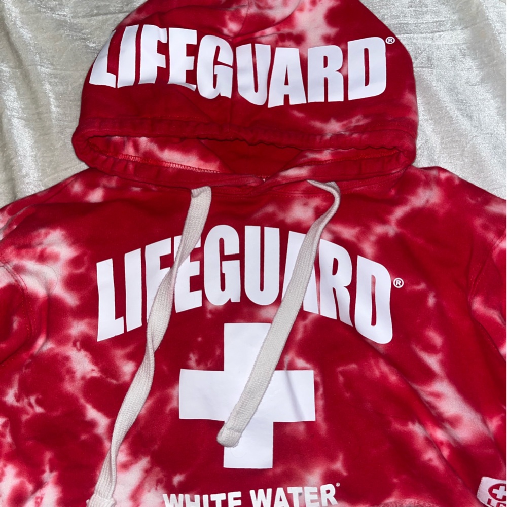 Red Life Guard Hoodie Cropped, size M